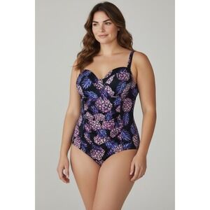 Torrid 2R Black Pineapple Print Sweetheart Neckline One Piece Swimsuit Women